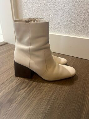 Blondo White Leather Block Heel Ankle Boots